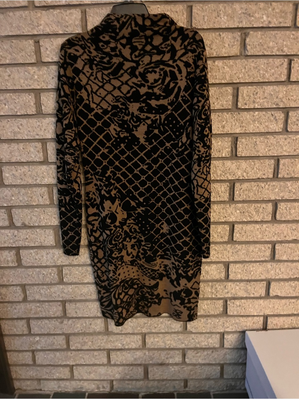 VENUS Women’s Large Black Brown Floral Baroque Knit Mock Neck Midi Dress